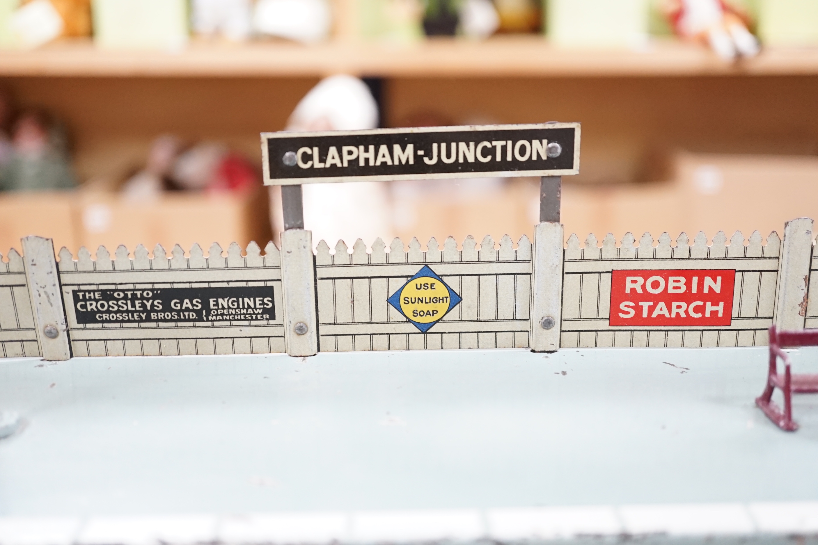 A Bing Gauge One or O tinplate Through railway station, Clapham Junction, 125cm long